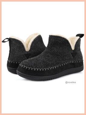 Warm Wool Felt Bootie Slippers Memory Foam Faux Fleece House Shoes